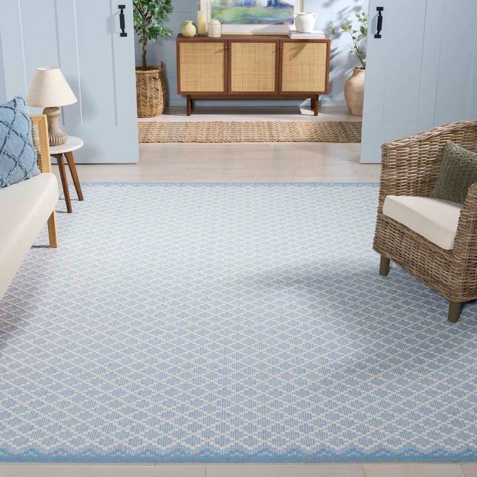 4x6 Blume Hand Woven Wool/Cotton Geometric Rug - Light Blue/Ivor - photo 4