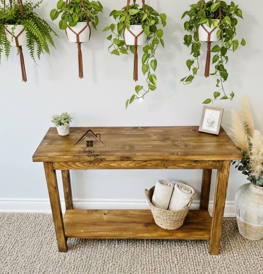 Handmade Wooden Console Table with Shelf