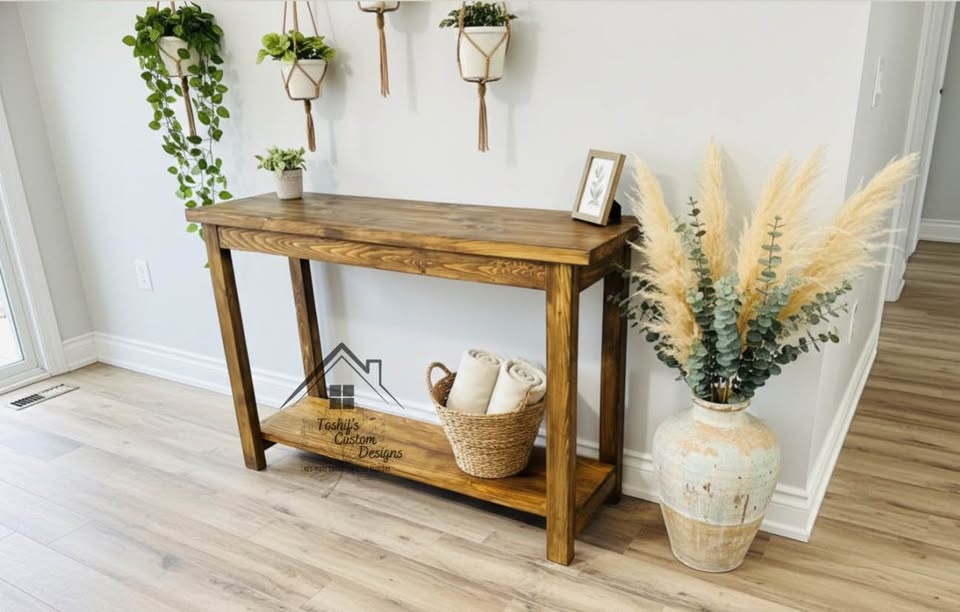 Handmade Wooden Console Table with Shelf - photo 2