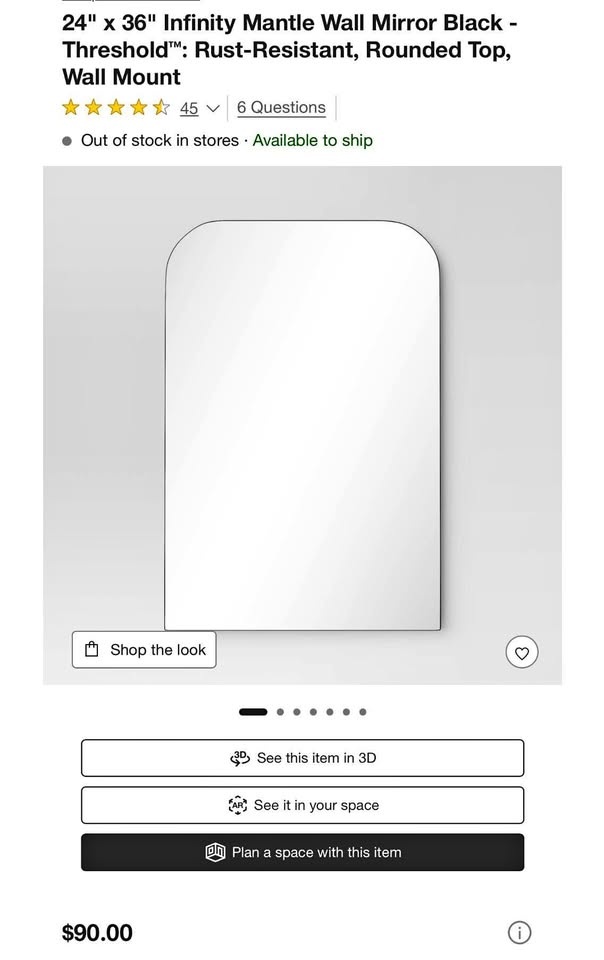 24" x 36" Infinity Mantle Wall Mirror Black - Threshold™