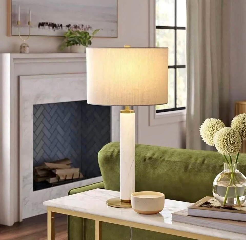 Faux Marble Stick Table Lamp White Threshold