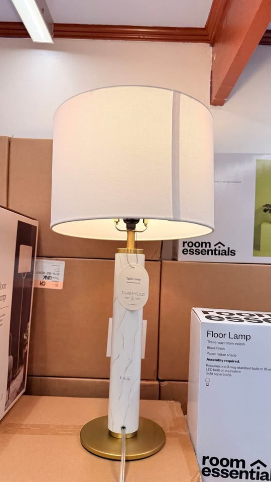 Faux Marble Stick Table Lamp White Threshold - photo 3