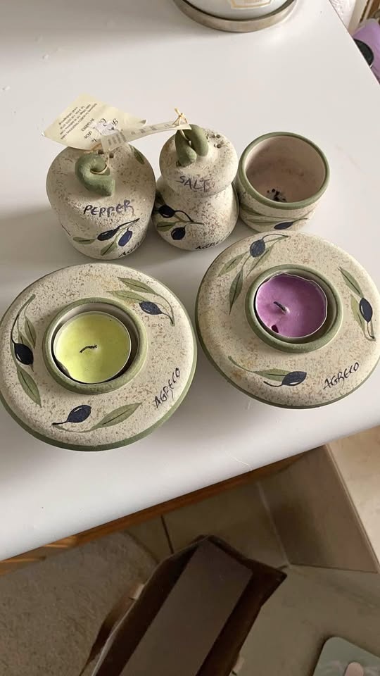 Clay Salt, Pepper and Tea-Light Set (NWT)