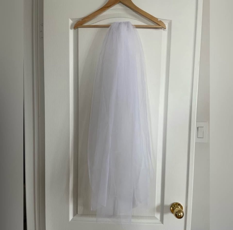 Designer Fingertip Raw Edge Wedding Veil (White) - photo 2