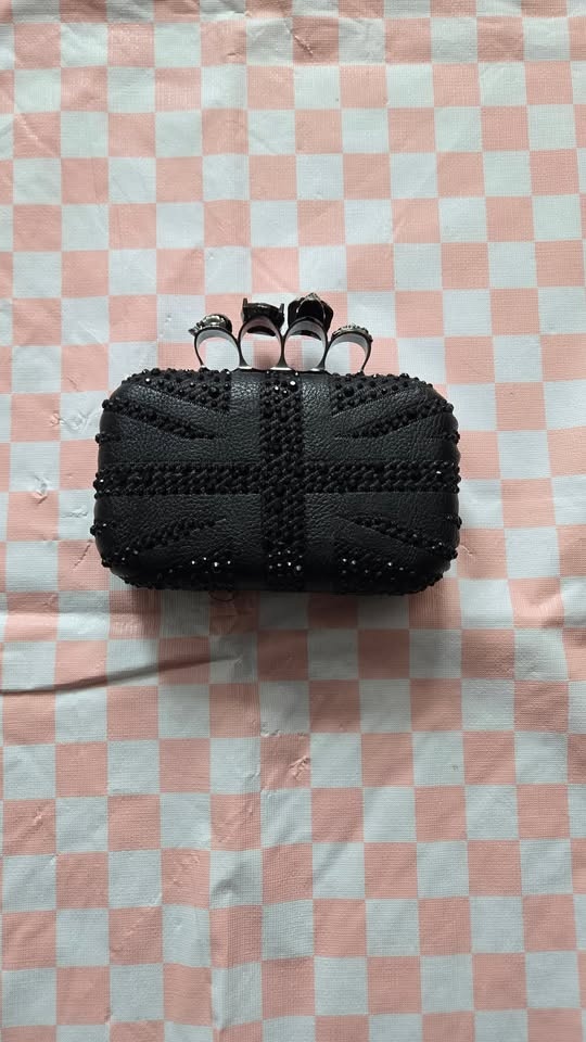 Black Jewelled Union Jack Clutch with Skull Ring Handle - photo 2