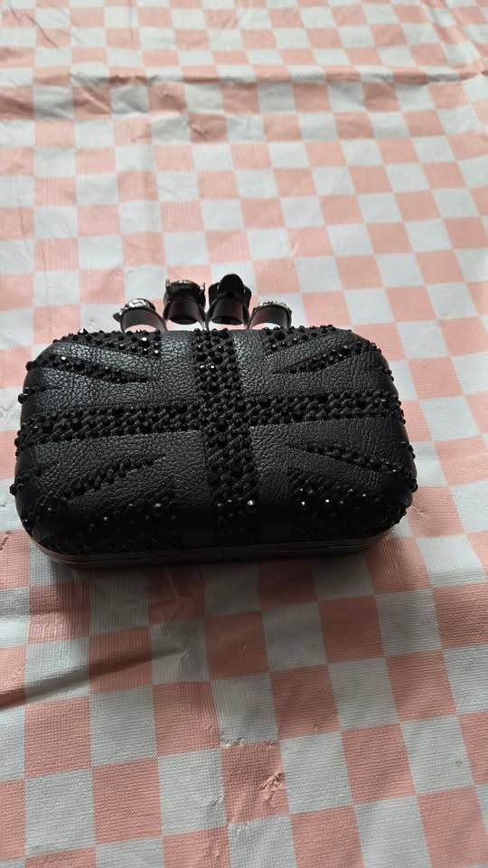 Black Jewelled Union Jack Clutch with Skull Ring Handle - photo 3