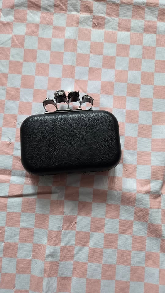 Black Jewelled Union Jack Clutch with Skull Ring Handle - photo 4