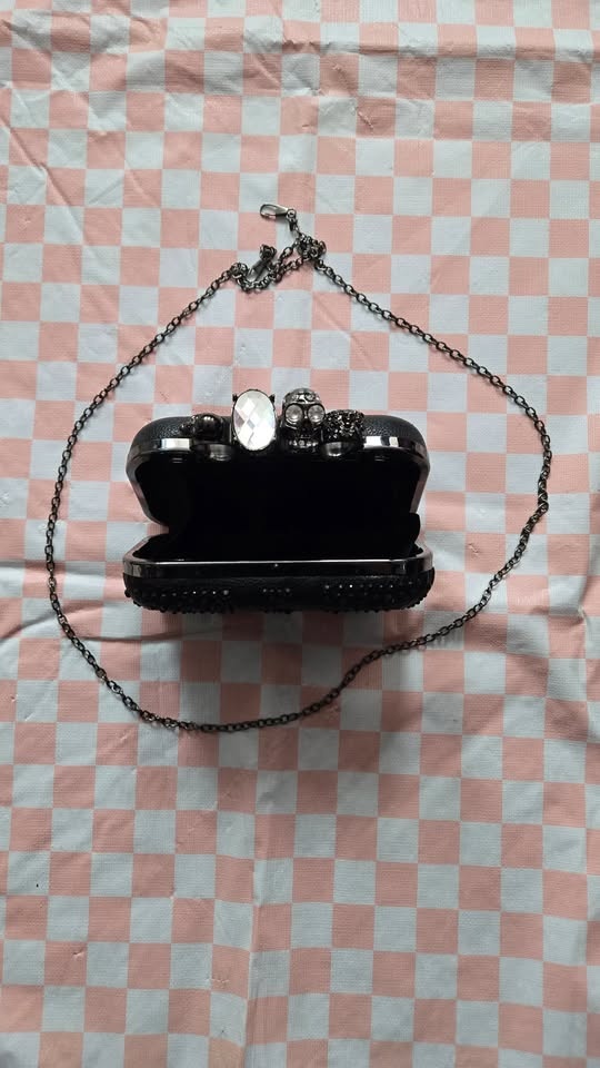 Black Jewelled Union Jack Clutch with Skull Ring Handle - photo 5