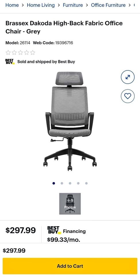 New Brassex Dakoda High-Back Office Chair - Grey
