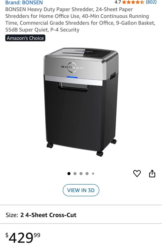BONSEN Heavy Duty Paper Shredder | 24-Sheet, 9-Gallon, Super Qui - photo 2