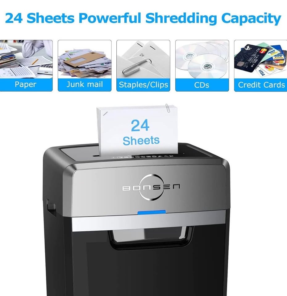 BONSEN Heavy Duty Paper Shredder | 24-Sheet, 9-Gallon, Super Qui - photo 5