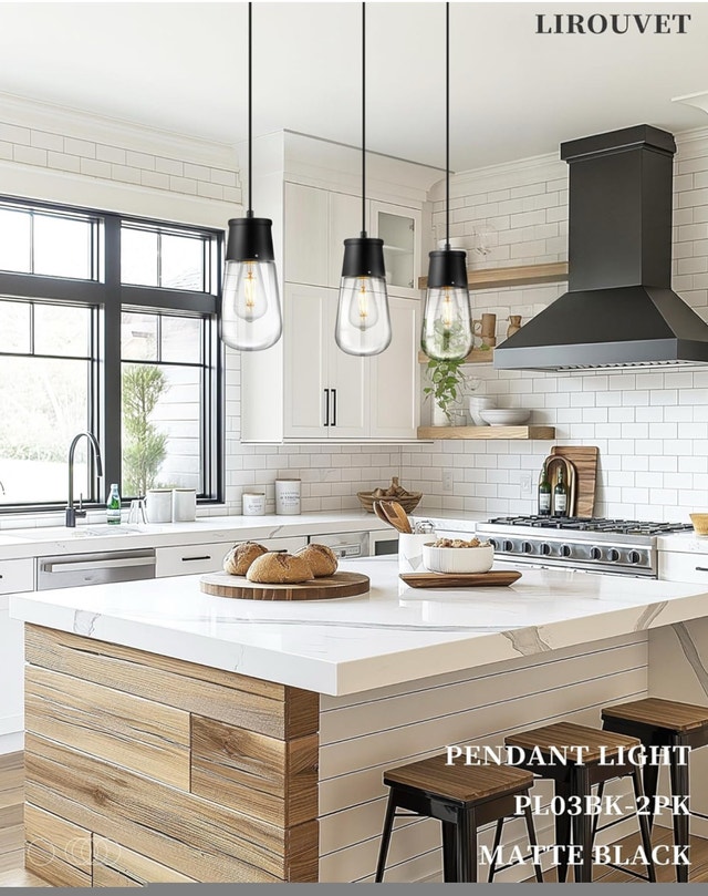 LIROUVET 2-Pack Black Pendant Lights with Clear Glass – Kitchen - photo 5