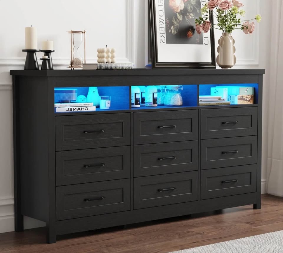 63” 9-Drawer Dresser / TV Stand with LED Lights & Charging Stati - photo 3