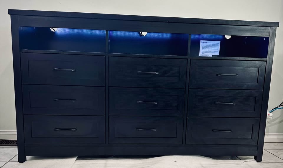 63” 9-Drawer Dresser / TV Stand with LED Lights & Charging Stati - photo 5