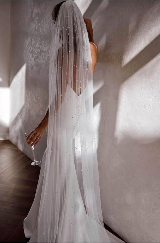 Designer Ivory Cathedral Pearl Wedding Veil
