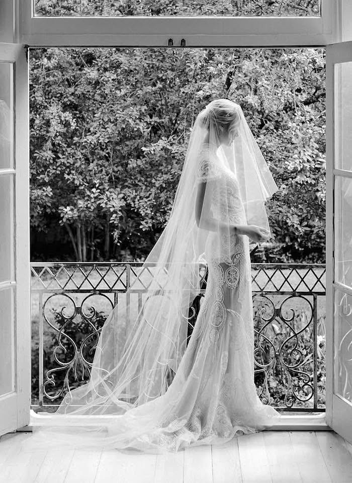 Designer Floor-Length Wedding Veil with Blusher (White)