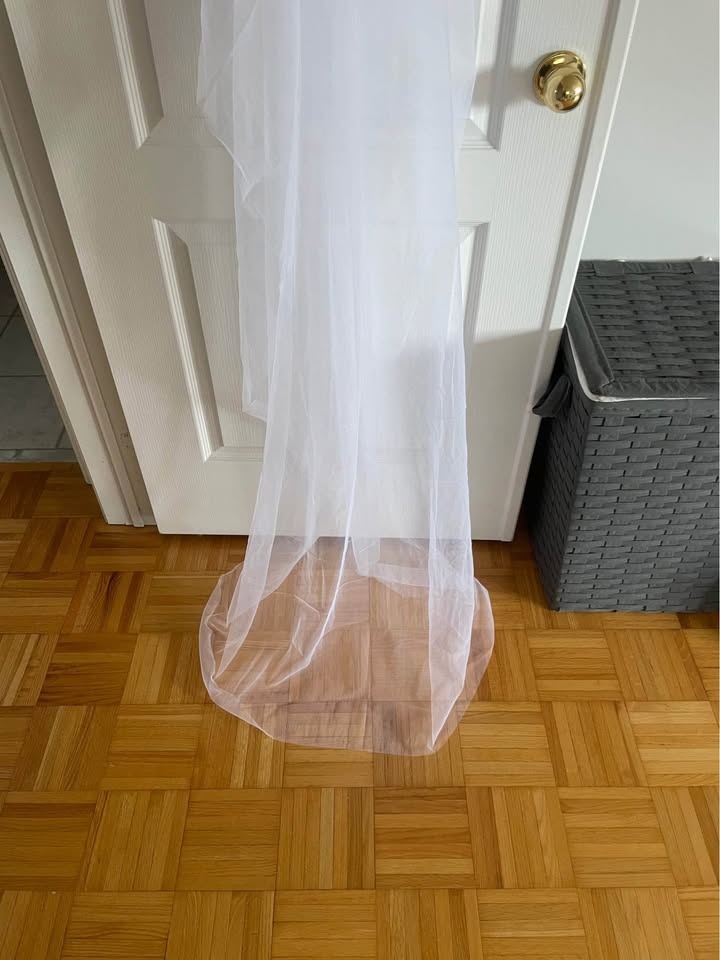 Designer Floor-Length Wedding Veil with Blusher (White) - photo 5