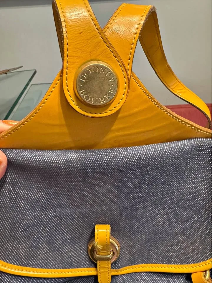 Dooney & Bourke Yellow Leather & Denim Backpack Purse – thumbnail
