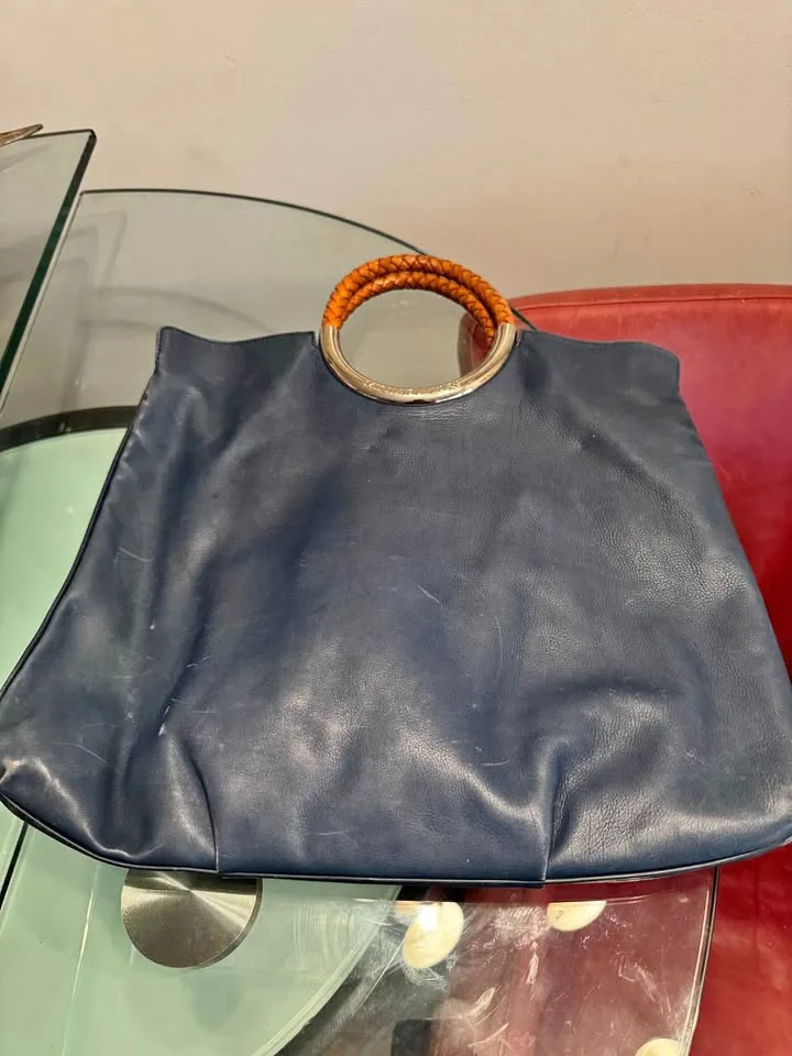 Michael Kors Navy Leather Tote Bag thumbnail