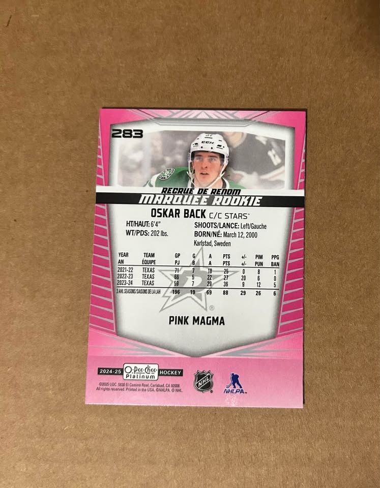 2024-25 OPC Platinum Oskar Back Rookie Pink Magma - photo 2
