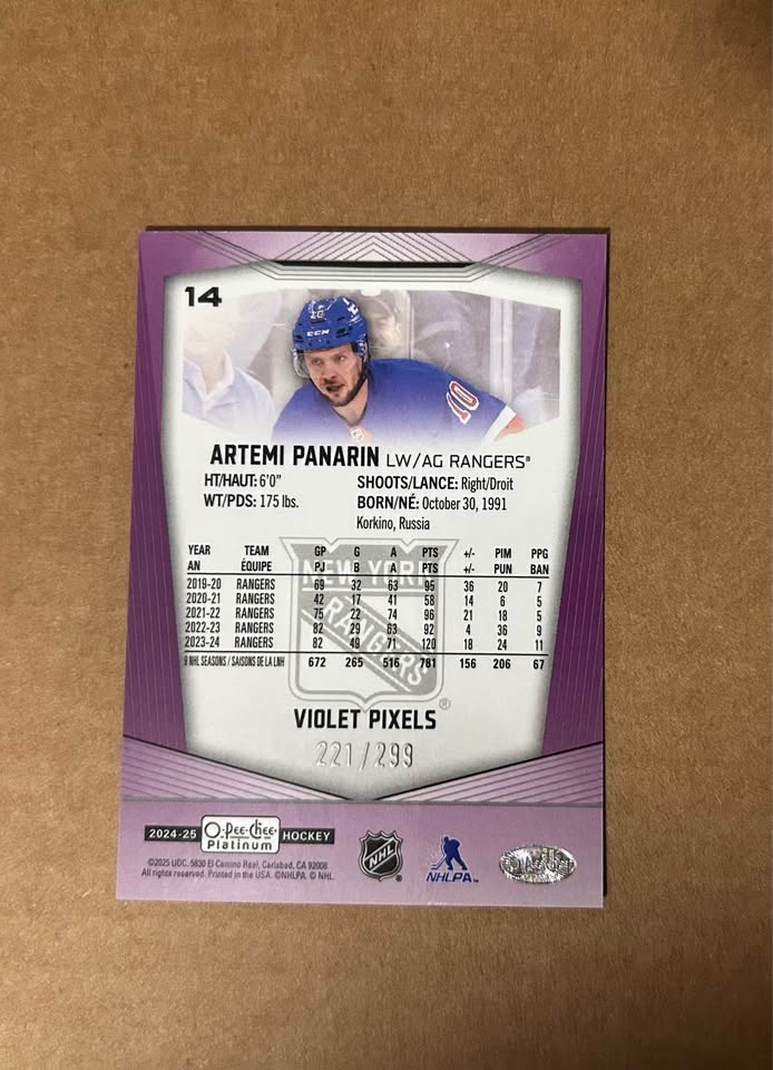 2024-25 OPC Platinum Artemi Panarin Violet Pixels /299 - NY Rang - photo 2