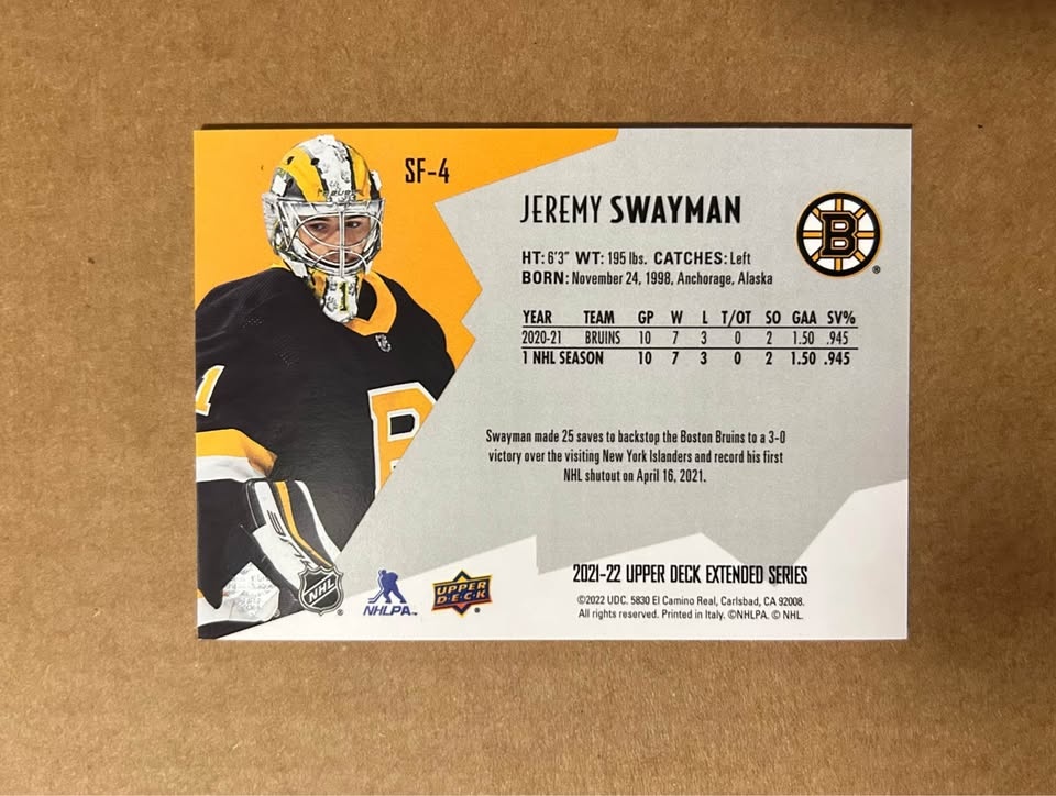 2021-22 Jermey Swayman SPX FINITE /2999 Bruins - photo 2