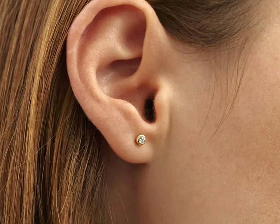 14K Gold Bezel Stud Earrings (Screw Back)