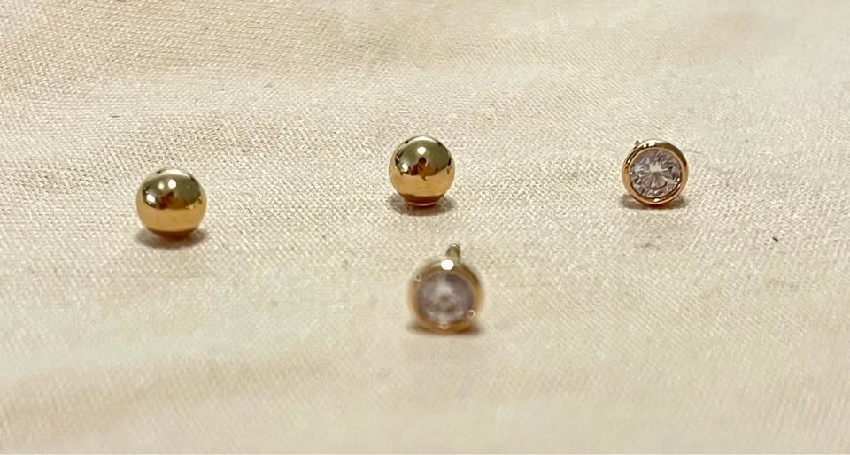 14K Gold Bezel Stud Earrings (Screw Back) - photo 2
