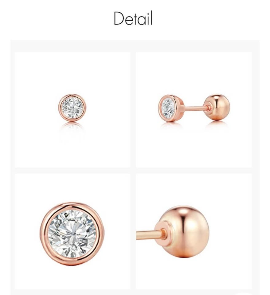 14K Gold Bezel Stud Earrings (Screw Back) - photo 3