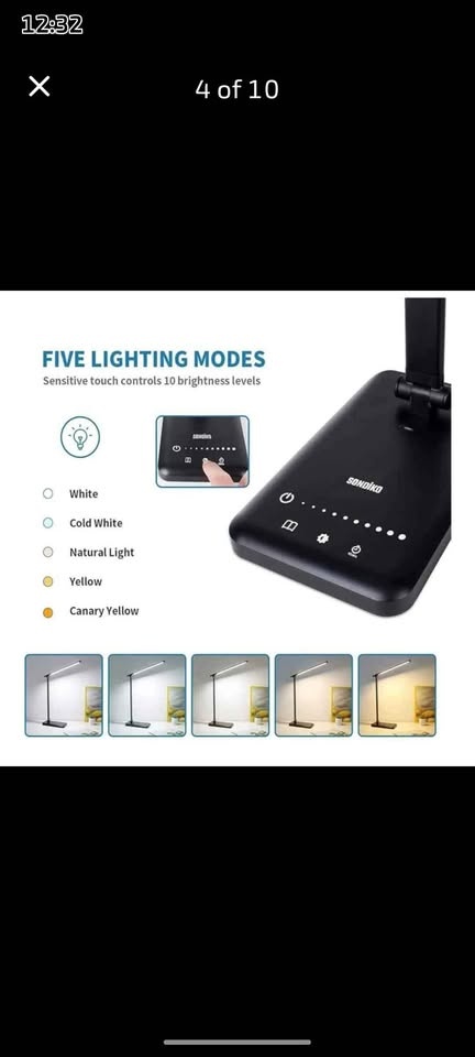 NEW WHITE Eye-Caring Sondiko LED Desk Lamp w/ USB & Alarm - photo 3