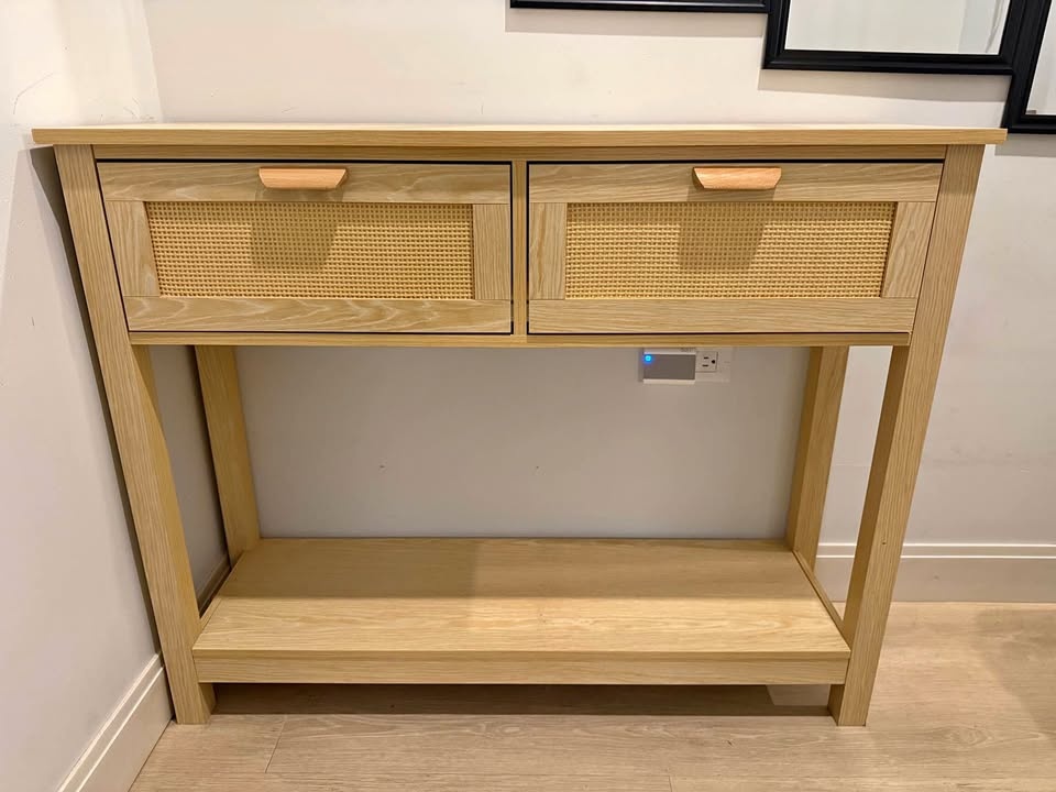 MOVING SALE Boho light wooden entryway table with drawers