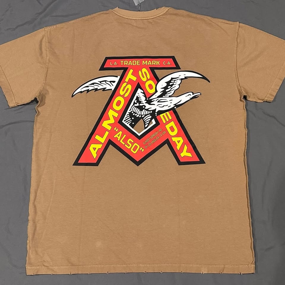 Almost Someday 2XL Distressed Oversized Logo T-Shirt, Tan - photo 2