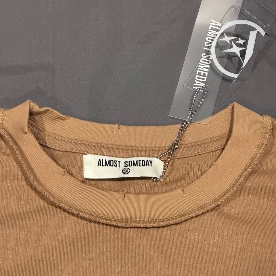 Almost Someday 2XL Distressed Oversized Logo T-Shirt, Tan - photo 5