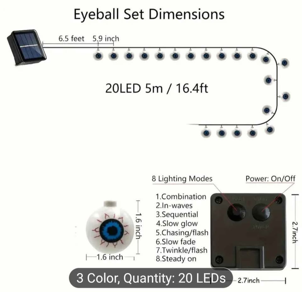 20pcs Halloween Solar Eye Lights - Purple LED - photo 2