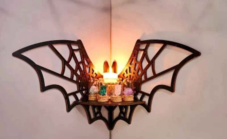 NEW Floating Corner Shelf, Wall Wooden Bat Shaped Storage Rack,