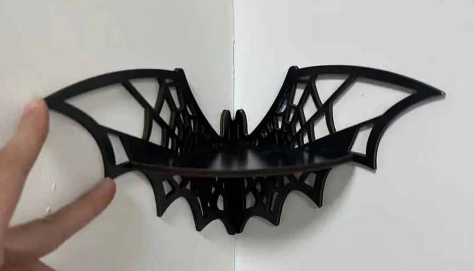 NEW Floating Corner Shelf, Wall Wooden Bat Shaped Storage Rack, - photo 4
