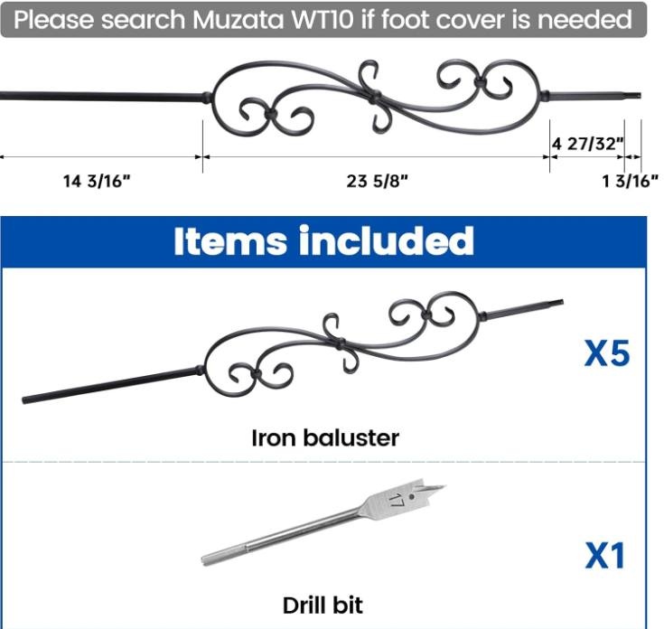 Wrought Iron Baluster 44'', Staircase Stair Spindles - photo 2