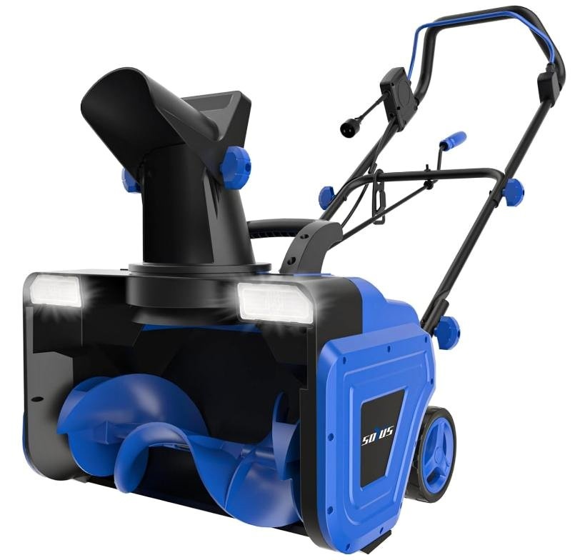 Electric Snow Blower - Wet/Heavy Snow, Dual LED, 25ft Throw