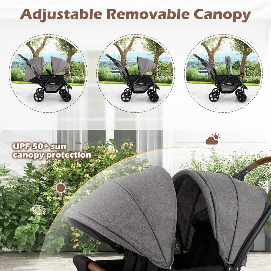 INFANS Double Stroller, Foldable Baby Tandem Stroller - photo 3