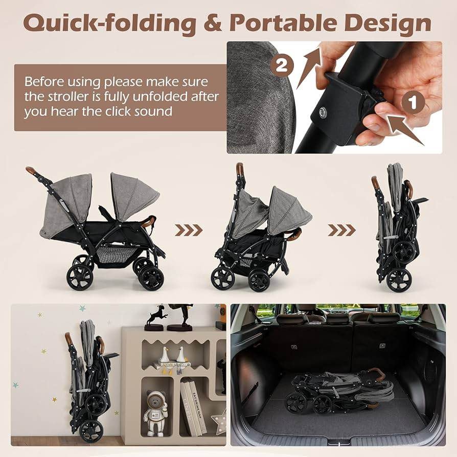 INFANS Double Stroller - Foldable Tandem Baby Stroller - photo 3