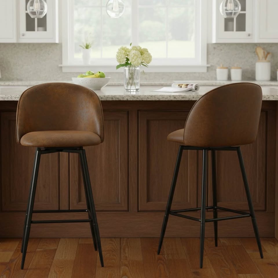 26" Swivel Counter Height Bar Stools (Set of 2) - Vintage Brown - photo 5