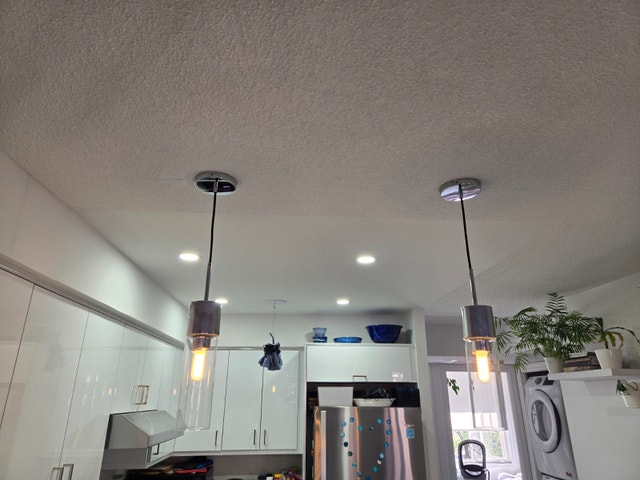 Pair of Chrome & Glass Pendant Lights