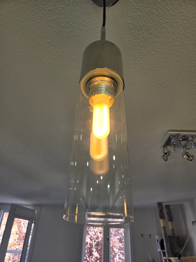 Pair of Chrome & Glass Pendant Lights - photo 2