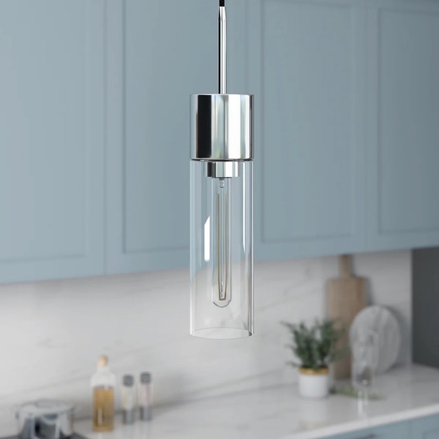 Pair of Chrome & Glass Pendant Lights - photo 5