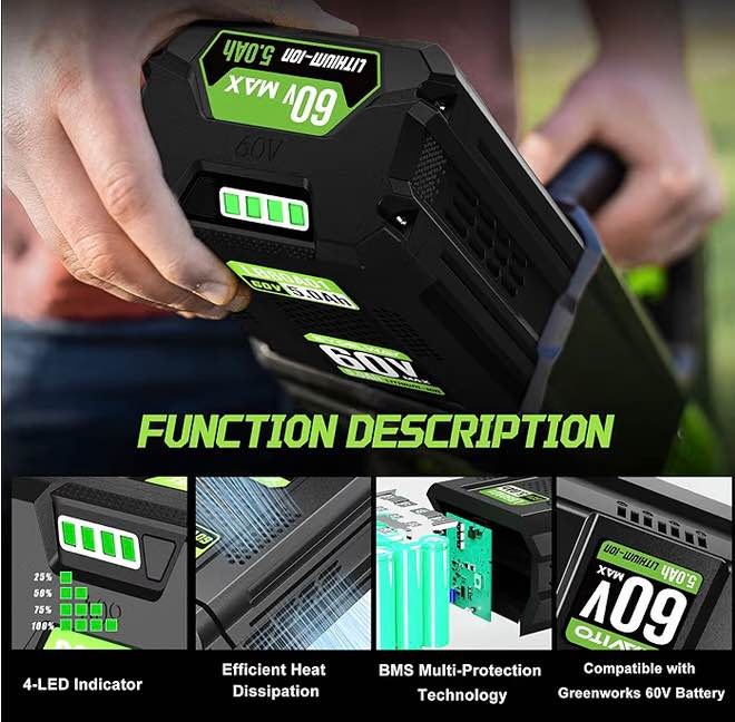 XAVITO Greenworks 60V 5.0Ah Battery Replacement - photo 3