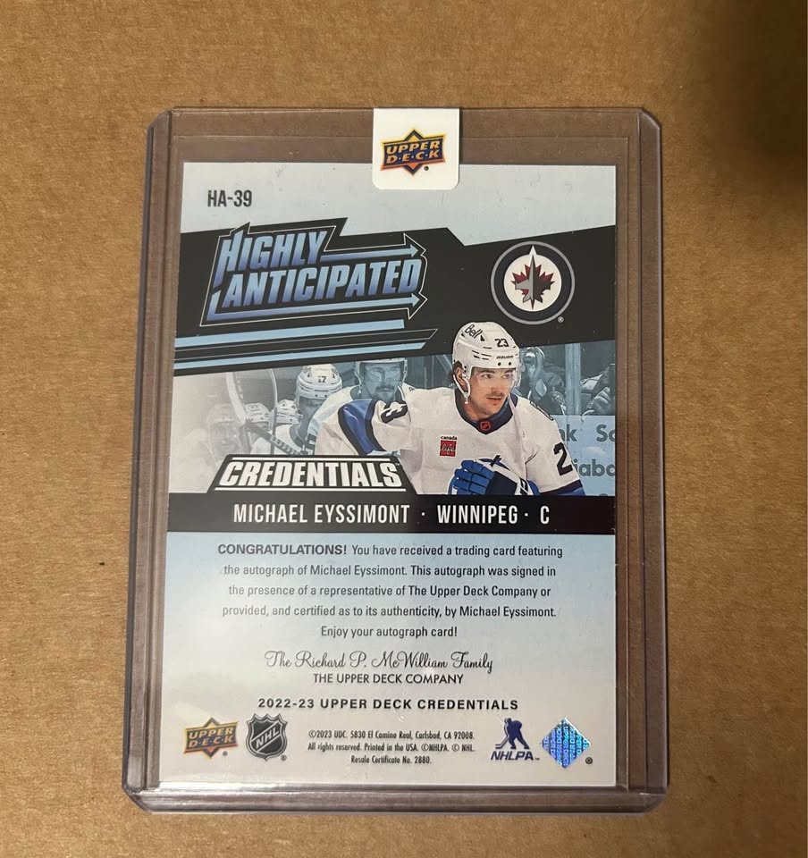 2022-23 Credentials Michael Eyssimont Auto - Jets Bruins - photo 2