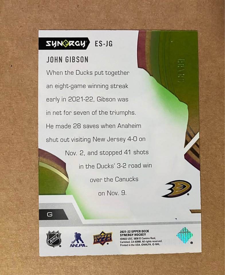 2021-22 Synergy John Gibson Stars Green /99 - photo 3