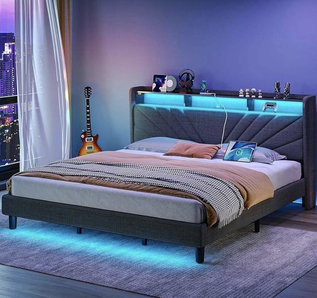 King Size Bedframe & Headboard with LED and USB - photo 2