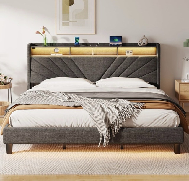 King Size Bedframe & Headboard with LED and USB - photo 3