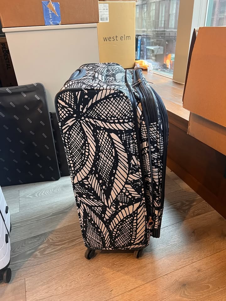 Large blue & white tropical checked luggage/suitcase - photo 2